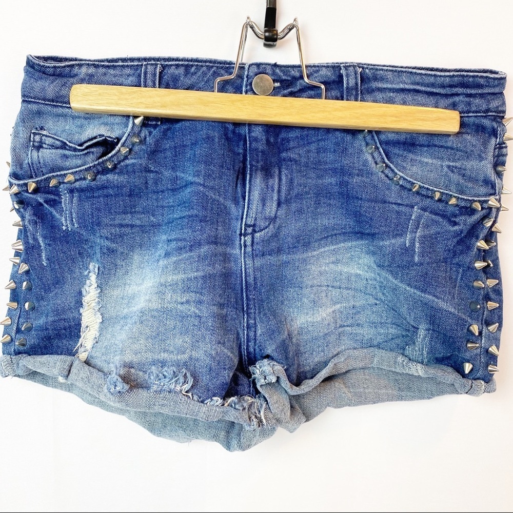 Forever 21 Spiked Studded Jean Shorts Distressed